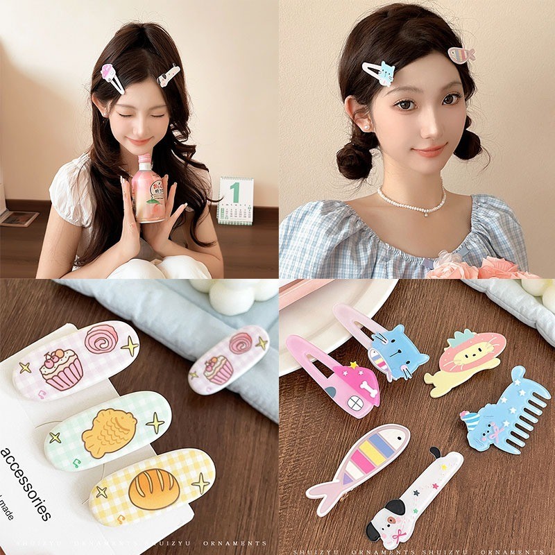 1คู่กิ๊บการ์ตูนน่ารักสําหรับผู้หญิง2024ใหม่เรียบปากเป็ดกิ๊บเครื่องประดับผม