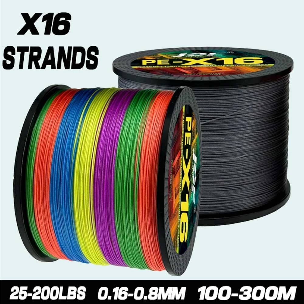 Tali Pancing JOF ญี่ปุ่น 16Strands สายตกปลาถัก 300M 100M Multifilament PE Wire Fly Sea น้ําเค็มสาน Extreme Pesca 11.3-91KG Power PE สายตกปลา