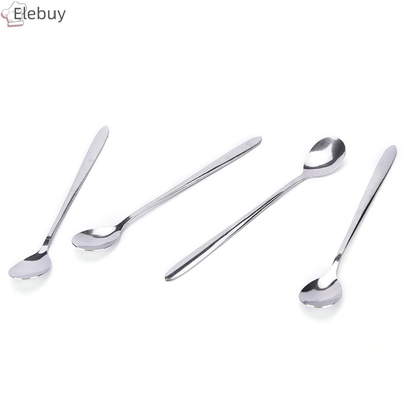 Elebuy 16 ซม. ด้ามยาวสแตนเลสชากาแฟช้อนไอศกรีมช้อนส้อมใหม่