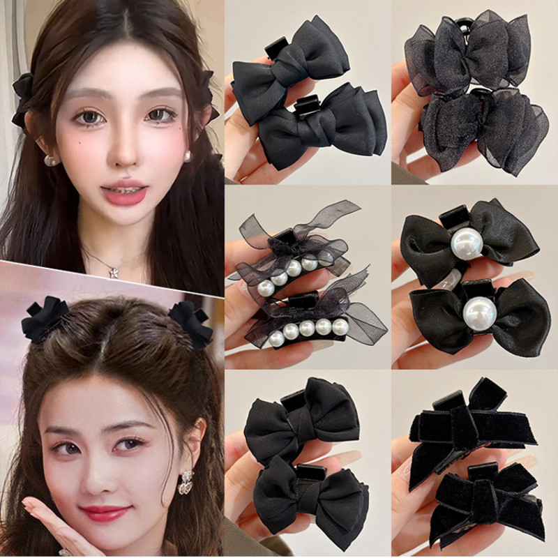 2 ชิ้นสองด้านโบว์ผม Pins สําหรับผู้หญิงแฟชั่นเกาหลีน่ารักคลิปผม Hairwear