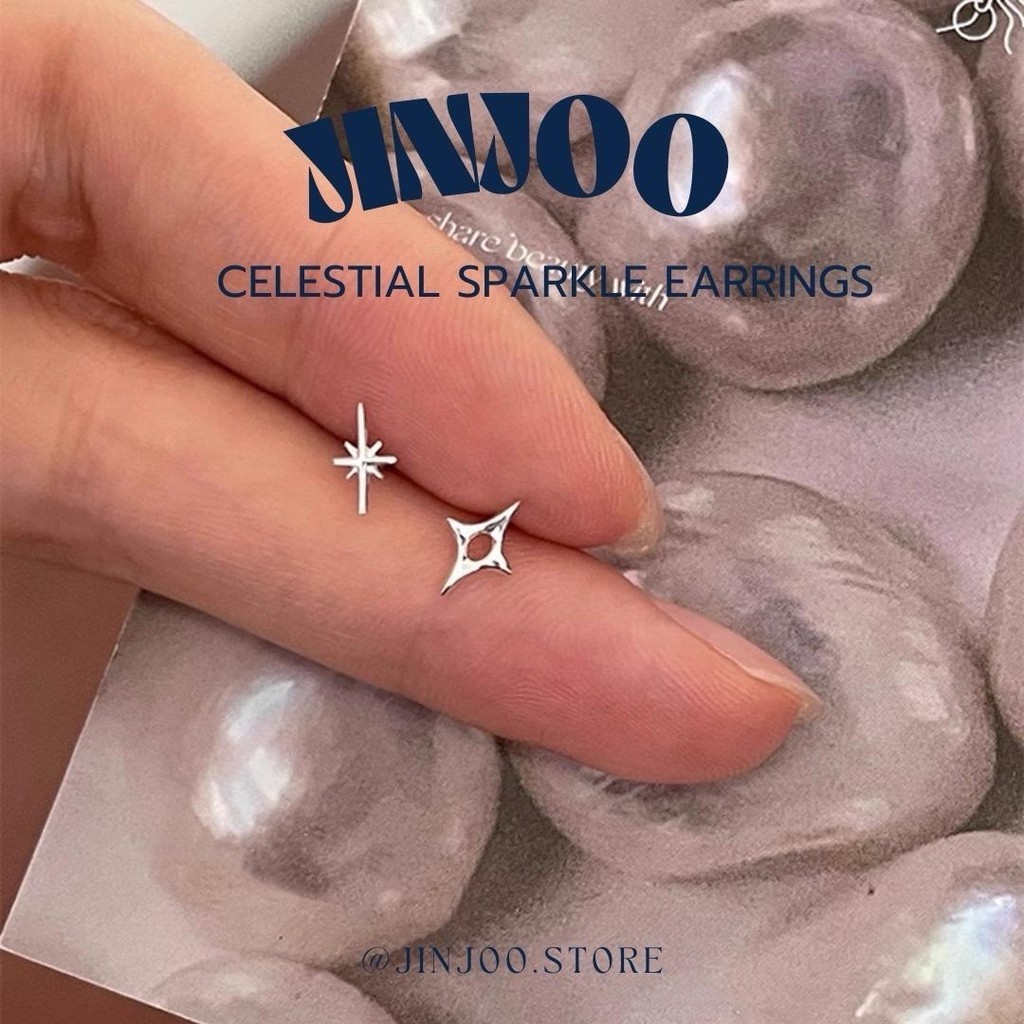 Jinjoo-S925-ต่างหูดาว รุ่น Celestial Sparkle  น่ารัก ฝใส่ไปโรงเรียนได้ (แป้นทับเงินแท้925+จุกยาง) รหัส A35