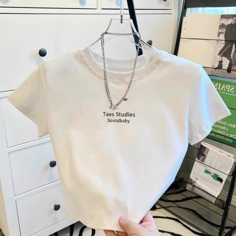 พร้อมส่ง เสื้อครอปแขนสั้น ผ้าคัตคอน นิ่มใส่สบาย เสื้อยืดพิมพ์ลาย#แขนสั้น100%Cotton T-shirt เสื้อน่ารักเสื้อยืดผู้หญิง