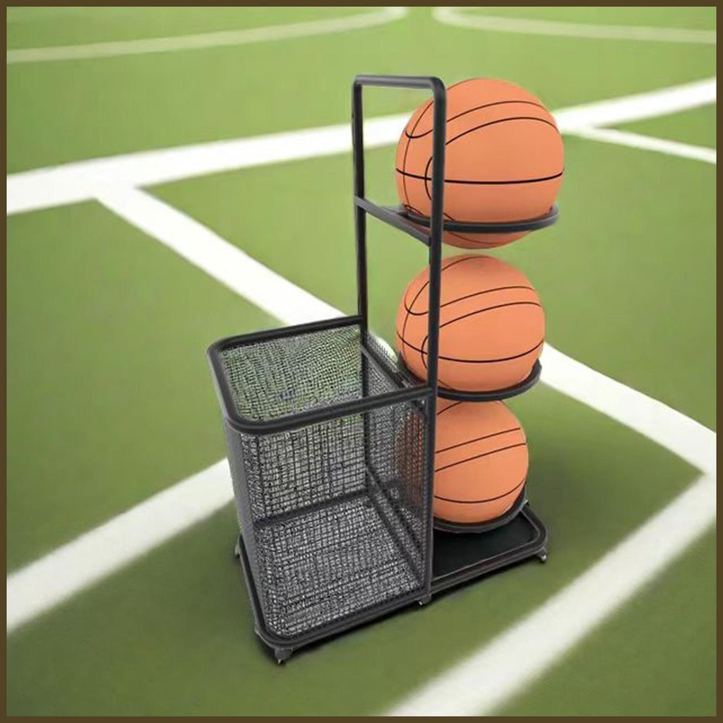 ชั้นวางลูกบอลแนวตั้งบาสเก็ตบอลฟุตบอลโรงรถ Multi Layer Ball Storage Stand เหล็กหล่อโรงรถ tdeth