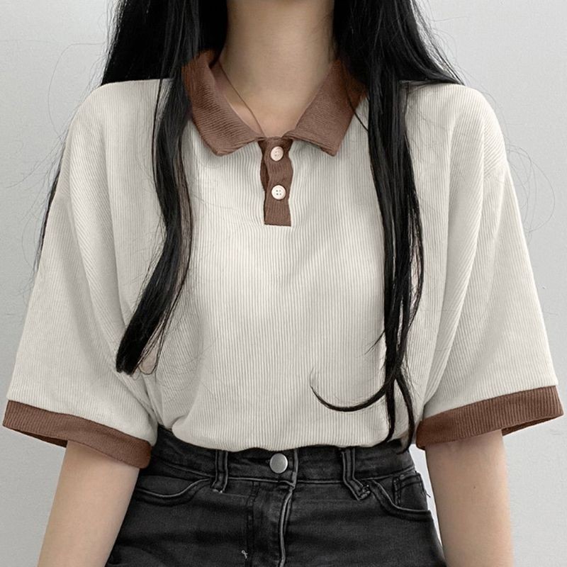 Coco~เสื้อยืด แขนสั้น ผ้านุ่ม เวอร์ชั่นเกาหลี สไตล์นักเรียน