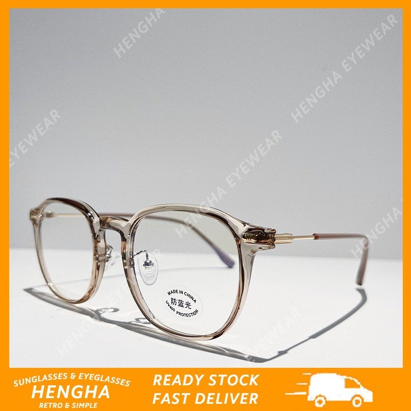 (HENGHA) แว่นตาป้องกันแสงสีฟ้าเย็นสําหรับผู้หญิงแว่นตากรอบสี่เหลี่ยมสีใส