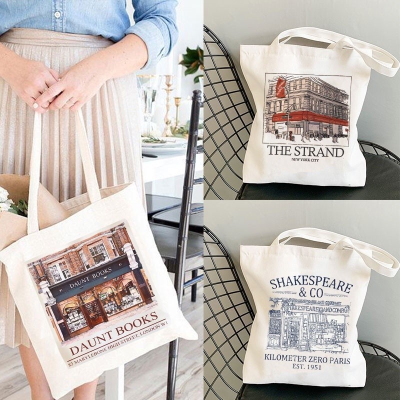 Shakespeare and Company Totes Daunt Books Tote Bag กระเป๋าสะพายผ้าใบ Aesthetics Shopping Bag กระเป๋าถือ Library Bag Back To Gift XZWP