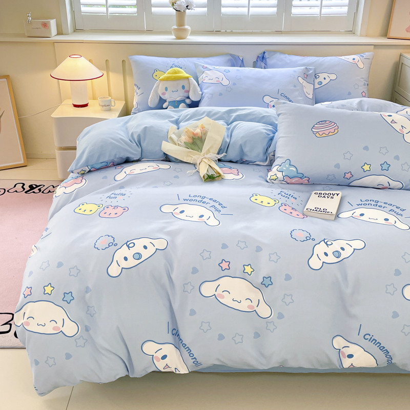 ชุดผ้าปูที่นอน Cinnamoroll ใหม่พร้อมปลอกผ้านวม ปลอกหมอน Sanrio Kuromi ผ้าปูที่นอนเด็ก