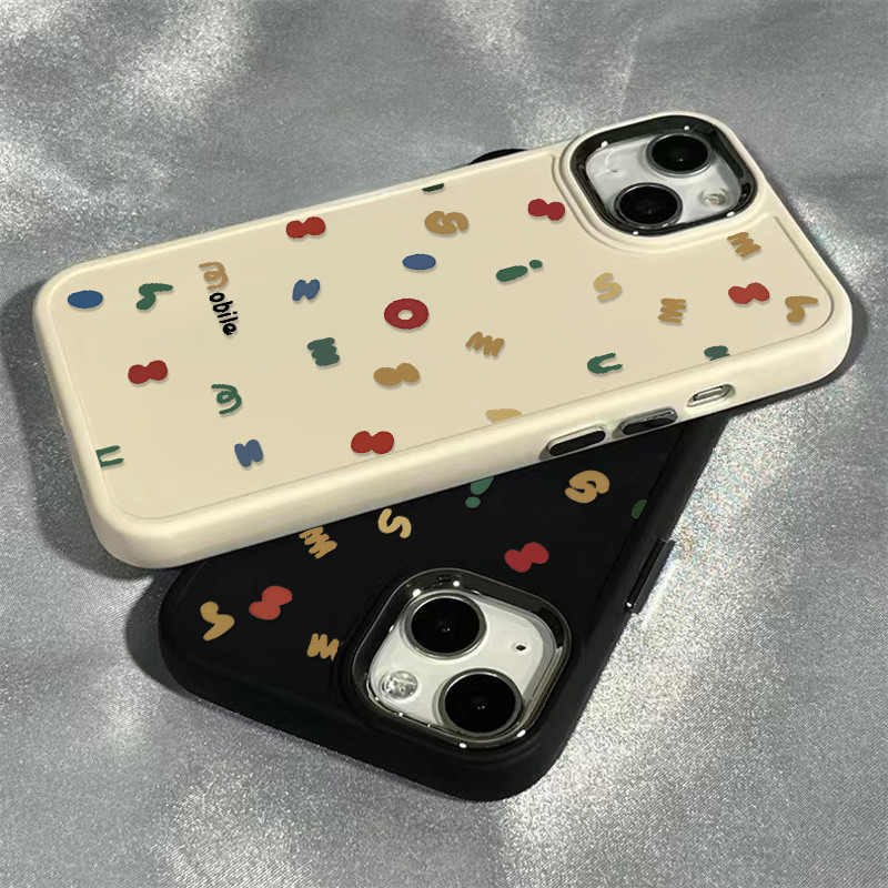 ความเรียบง่าย รูปแบบตัวอักษรสีเคสโทรศัพท์เข้ากันได้สําหรับ IPhone 15 13 14 12 11 Pro X XR Xs Max Se2020 7/8 Plus เลนส์อิสระกรอบซิลิโคนอ่อนนุ่มเคสโทรศัพท์