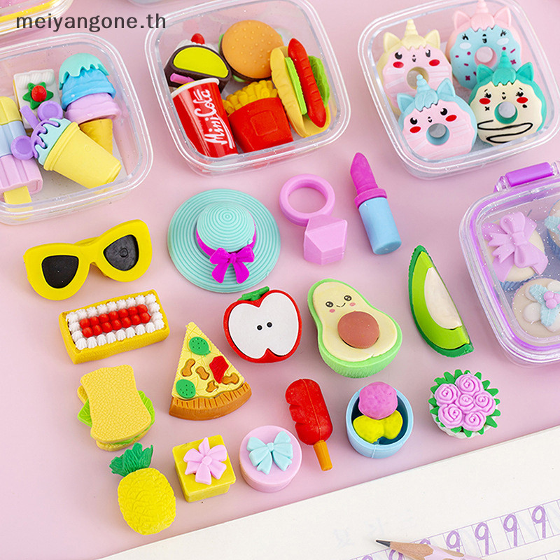 Meiyangone.th Creative กล่องอาหารกลางวันชุดยางลบหลากหลายน่ารักยางลบดินสอนุ่มยางลบนักเรียนโรงเรียนเครื่องเขียนอุปกรณ์ประณีตรางวัลของขวัญใหม่