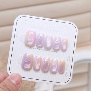 10 ชิ้น/เซ็ตเล็บปลอมพร้อมสติกเกอร์กาวแมวตาเล็บปลอมทําด้วยมือ