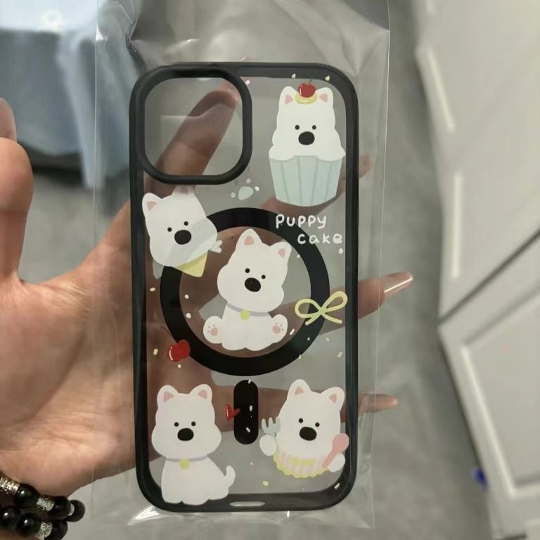 เหมาะสําหรับ 7/8 เคสโทรศัพท์ iPhone สุนัขน้อยน่ารัก 15/13promax 12/11 รูขนาดใหญ่แม่เหล็กป้องกันการตก iPhone 14 เคสนิ่ม xr/xs ทาสี