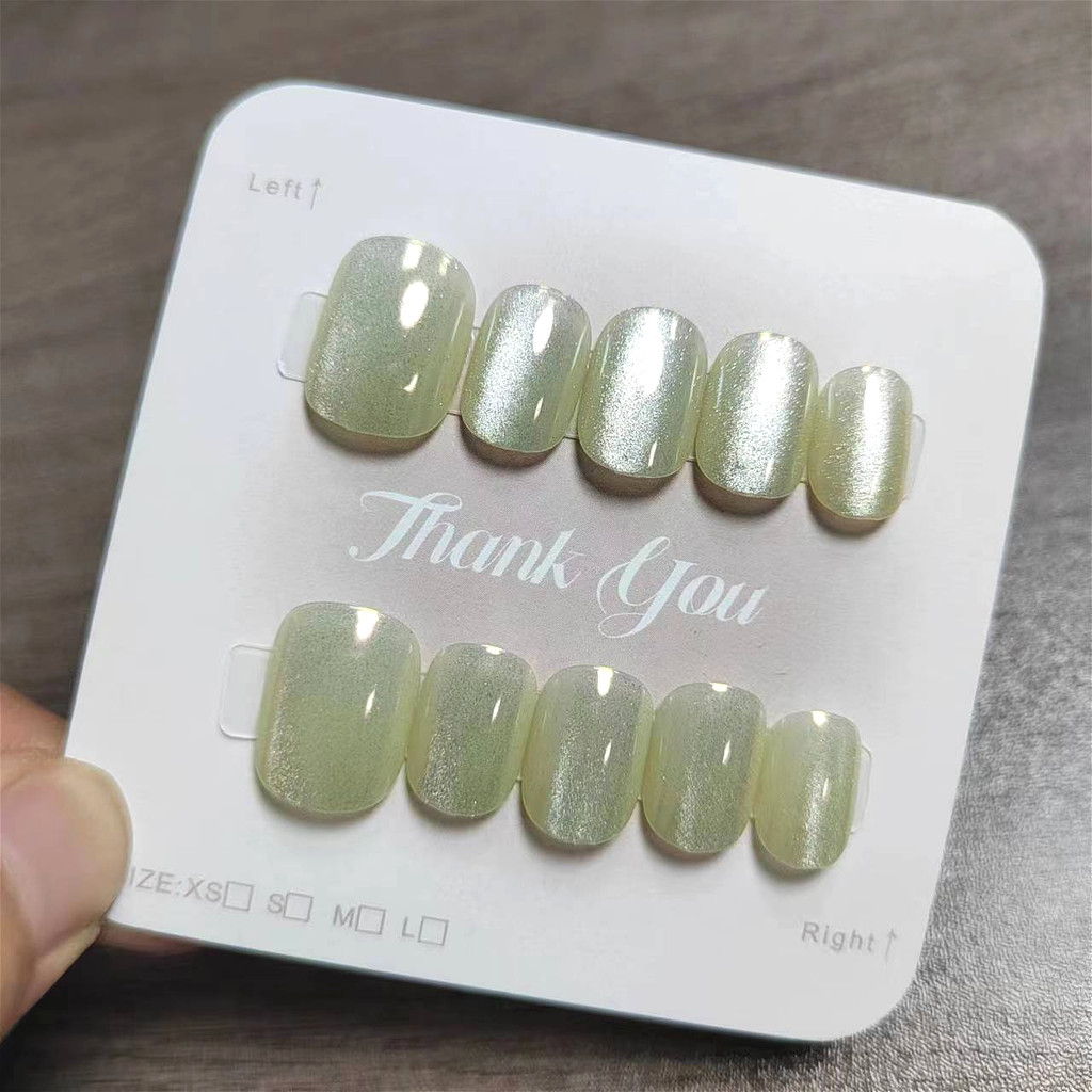 10 ชิ้น Cat Eye Handmade กดบนเล็บเล็บปลอมพร้อมสติกเกอร์กาว M075