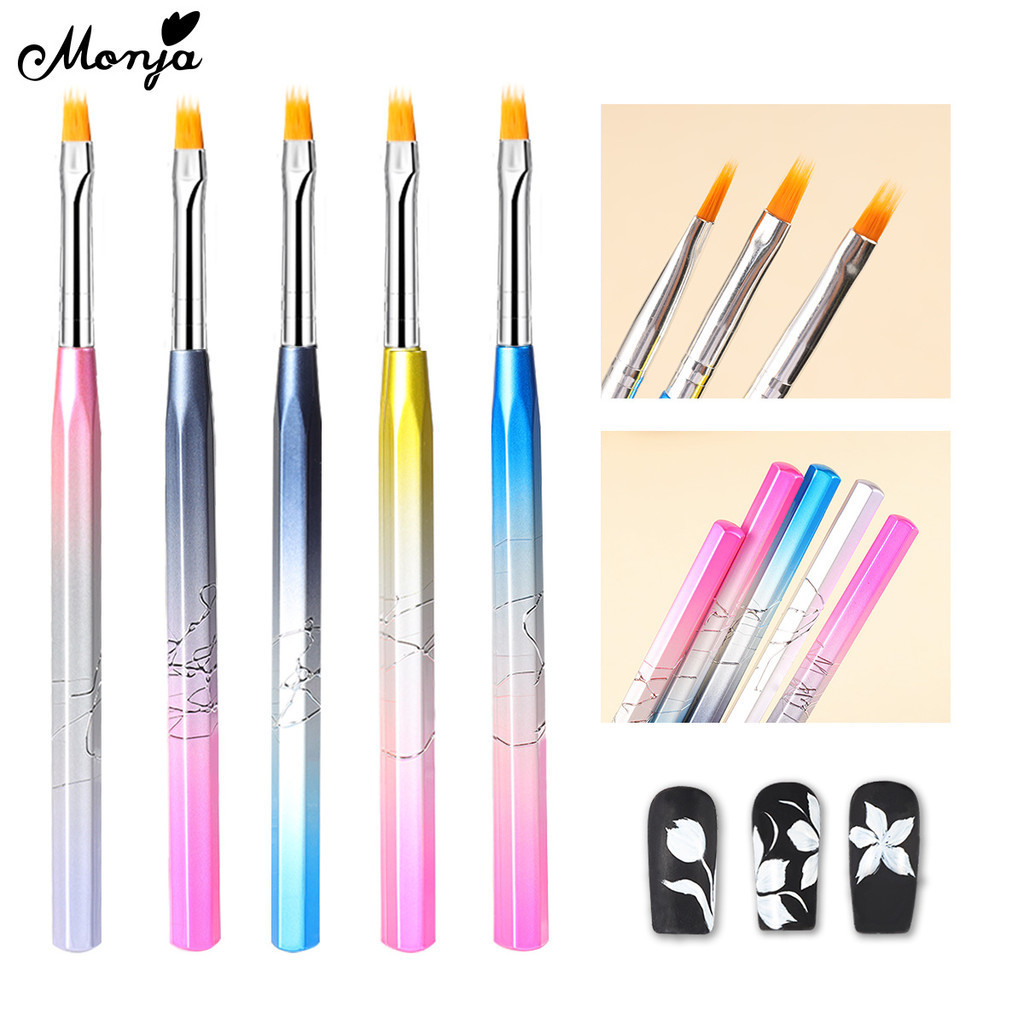 Monja 1 ชิ้นเล็บแปรงแฟนซี Gradient สีปากกาสําหรับระลอกน้ํา Bloom วาดดอกไม้เล็บออกแบบเครื่องมือสีสุ่ม