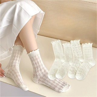 ผู้หญิงถุงเท้าสีขาวฤดูร้อนบางถุงเท้าหลอดกลวงสไตล์ญี่ปุ่นถุงเ…