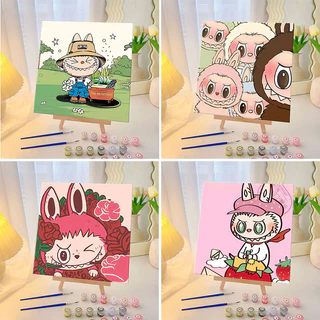 พร้อมส่งงงงค่า 20*20ซม.LABUBU ภาพวาดสีน้ำมันแบบดิจิตอล DIY ระบายสีตามเลข พร้อมโครงรับแรงดึง