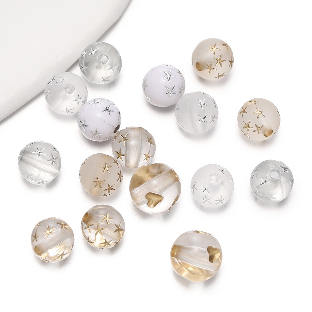St. kunkka 9.5 * 10 มม. 50 ชิ้นอะคริลิค Frosted Gold Drawing รอบลูกปัดสามารถใช้สําหรับ DIY สร้อยคอสร้อยข้อมือทํา