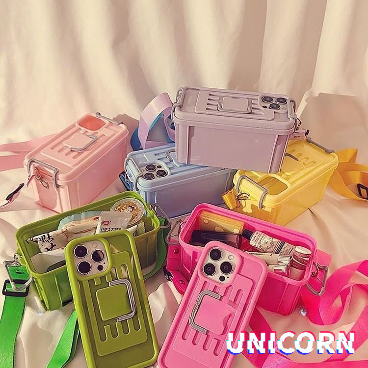 D-ready Stock Halter Cross-Body Creative Multifunctional Bag Creative Storage Boxเคสโทรศัพท์iPhone16promax Apple 15 Cross-Body Shock-resistant 14 หญิง 13 บุคลิกภาพ 12 11 สไตล์ใหม่