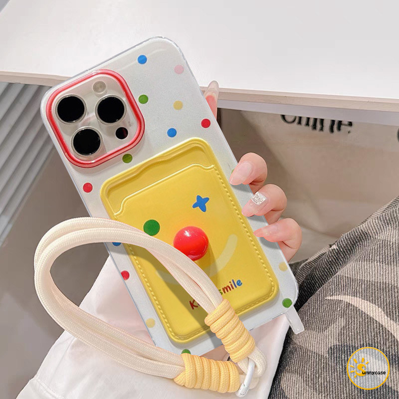 เคสแบบนุ่มพร้อมสายคล้องสำหรับใส่บัตรตัวตลกสุดน่ารัก IPhone 11 Pro Max XR 7 8 Plus 12 15 14 13 Pro Max 12 Pro X XS Max SE