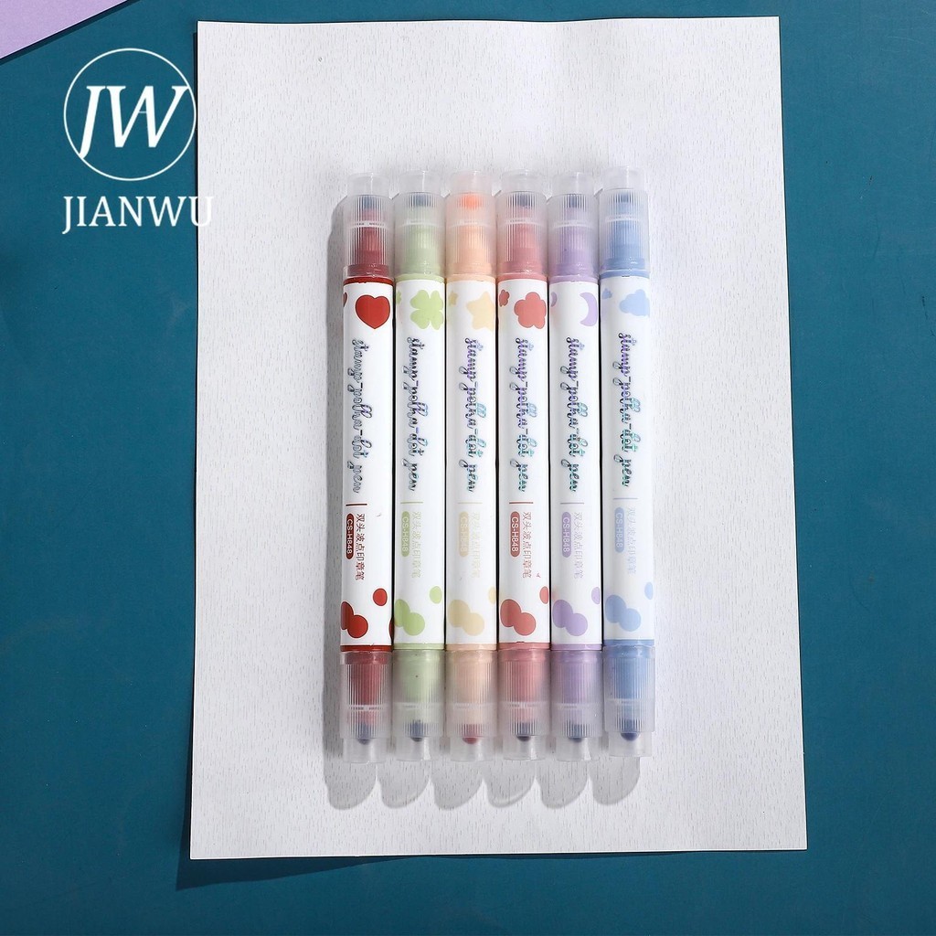 Jianwu 6 ชิ้น/เซ็ต Double-ended Polka Dot แสตมป์ชุดปากกา Marker ปากกา Creative DIY Journal อุปกรณ์นักเรียนเครื่องเขียน - รูปที่ 4
