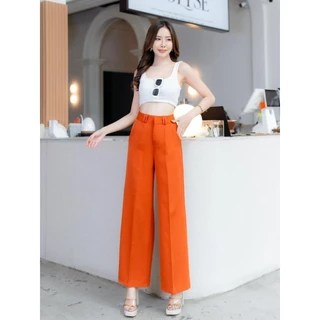 G94 กางเกงทรงขากระบอก ตะขอหน้า แต่งหูเข็มขัดคู่ 9 ส่วน ผ้าเปเป้ Pants ผู้หญิง Clothing เสื้อผ้า Women Lady