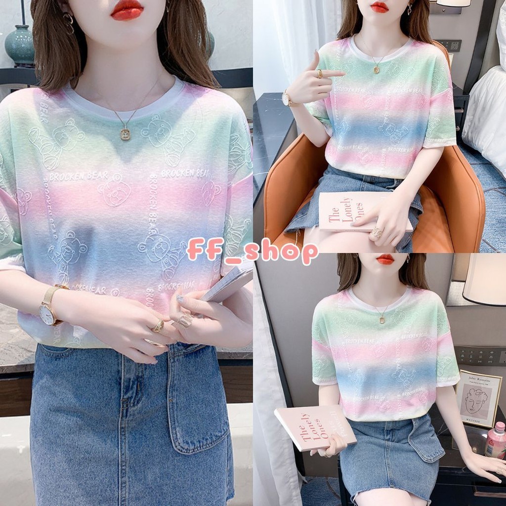 🛒FF.shop🛒เสื้อสื้อยืดลายหมีพาสเทล oversize แขนสั้นผู้หญิง #KB12