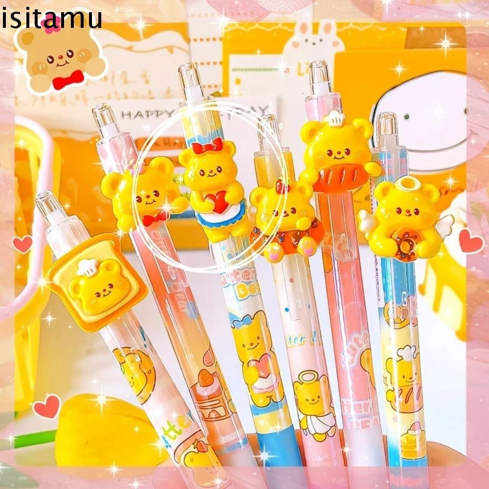 Isitaft ปากกาลบได้น่ารัก, ปากกาเจลหมีเนยการ์ตูน Kawaii, เครื่องเขียนสวยความงาม 0.5 มม. หมีดินสอกดโรงเรียน Office