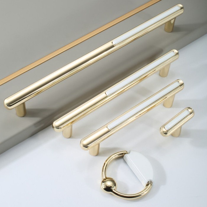 Putih [จาก Tangerang] White Gold Handle Cabinet Pentone Shiny White Gold Handle Drawer Pulls