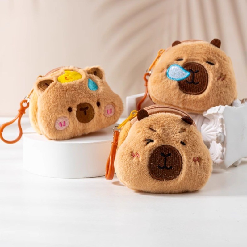Soft Plush Capybara การ์ตูนผู้หญิงกระเป๋าเงินเหรียญมินิน่ารักซิปสาวกระเป๋าสตางค์เหรียญสาย USB กระเป๋ากระเป๋าสตางค์
