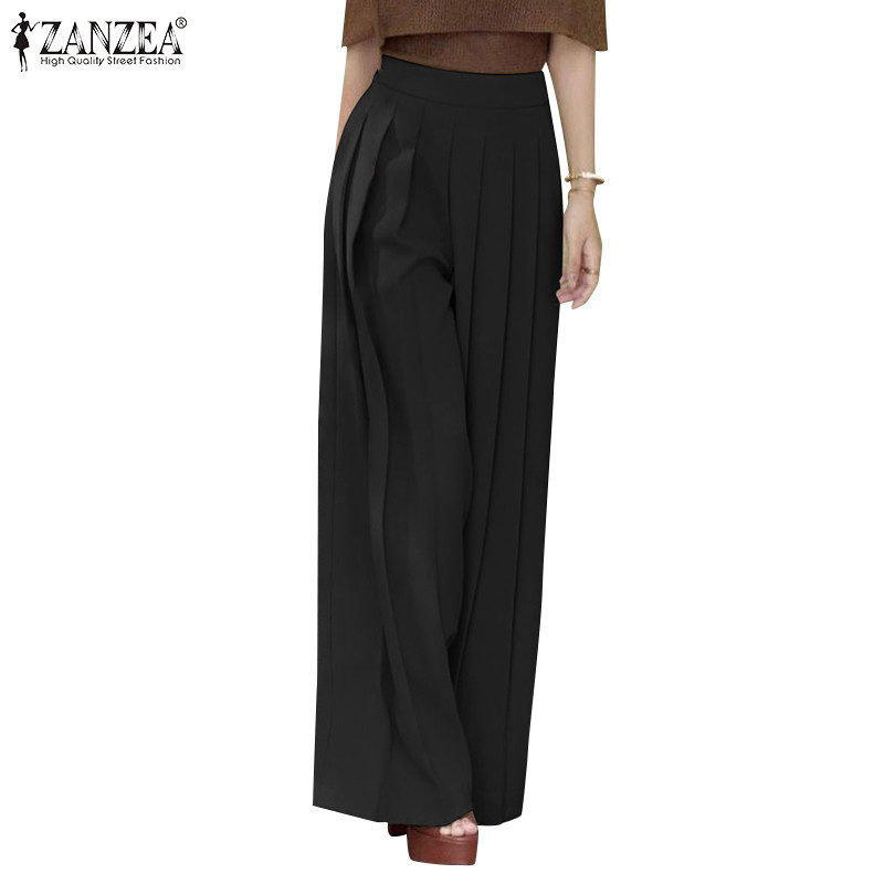 ZANZEA ใส่ ซานเซีย ผู้หญิงแฟชั่นเกาหลีตรง รัฟเฟิล หลวมซิปจีบกางเกง