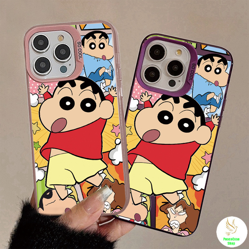 COD-ในไทย เคสคู่รัก เครยอนชินจังน่ารัก กระโดดตื่นเต้น สําหรับiPhone 7 8 X 11 12 13 14 15 IMD เปลือกแข็งสีเงิน กันกระแทก