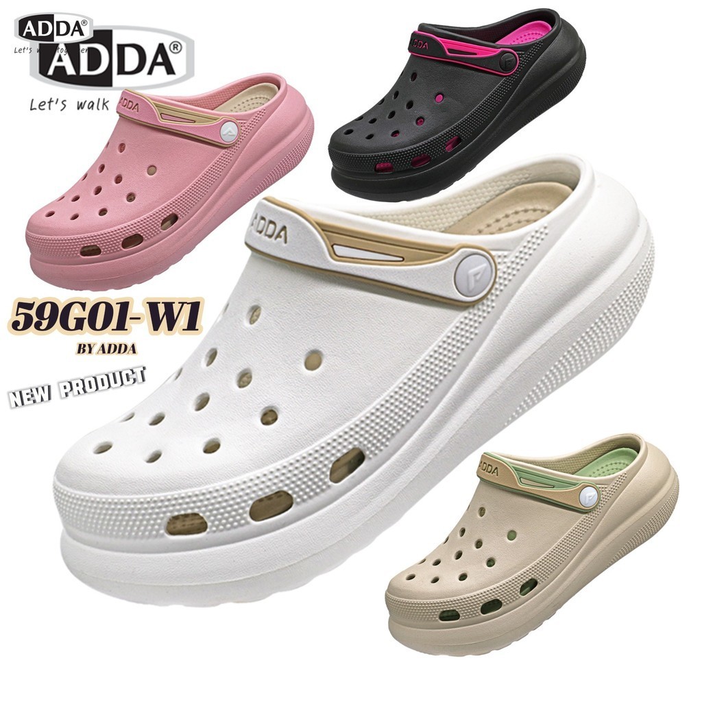 รองเท้าหัวโต ADDA รุ่น 59G01-W1 SIZE (4-7) สำหรับหญิง มีสายรัดหลังเพิ่มความกระชั