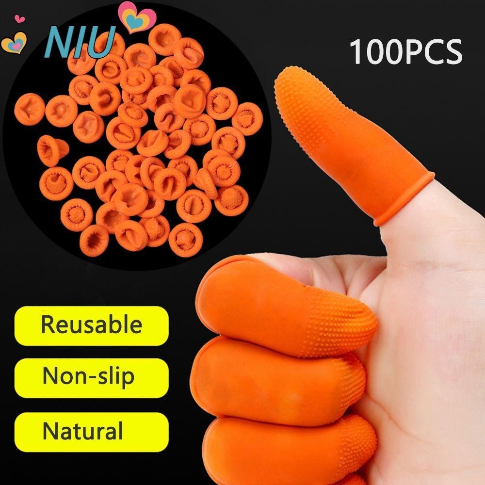 Niuyoujs 100PCS Orange Finger Cots Reusable น้ํายางธรรมชาติปลายนิ้วถุงมือป้องกัน