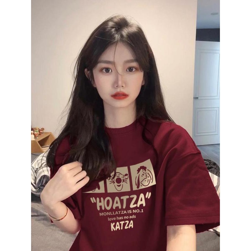 เสื้อยืดแขนสั้นผ้าฝ้าย, คอลเลกชันฤดูร้อน, พิมพ์การ์ตูน, สำหรับผู้หญิง, เสื้อหลวม, มาใหม่