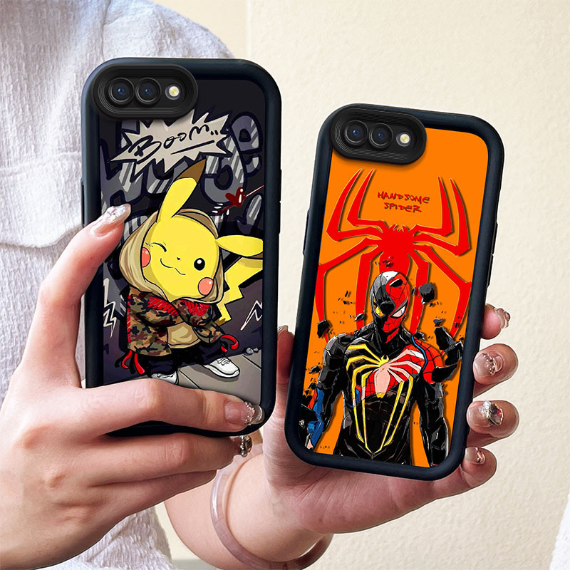 โทรศัพท์ด้านหลังสําหรับOppo A5 A3s AX5 A12eหรูหราแฟชั่นการ์ตูนMarvel Man Spider Luffสีดําซิลิโคนนุ่ม