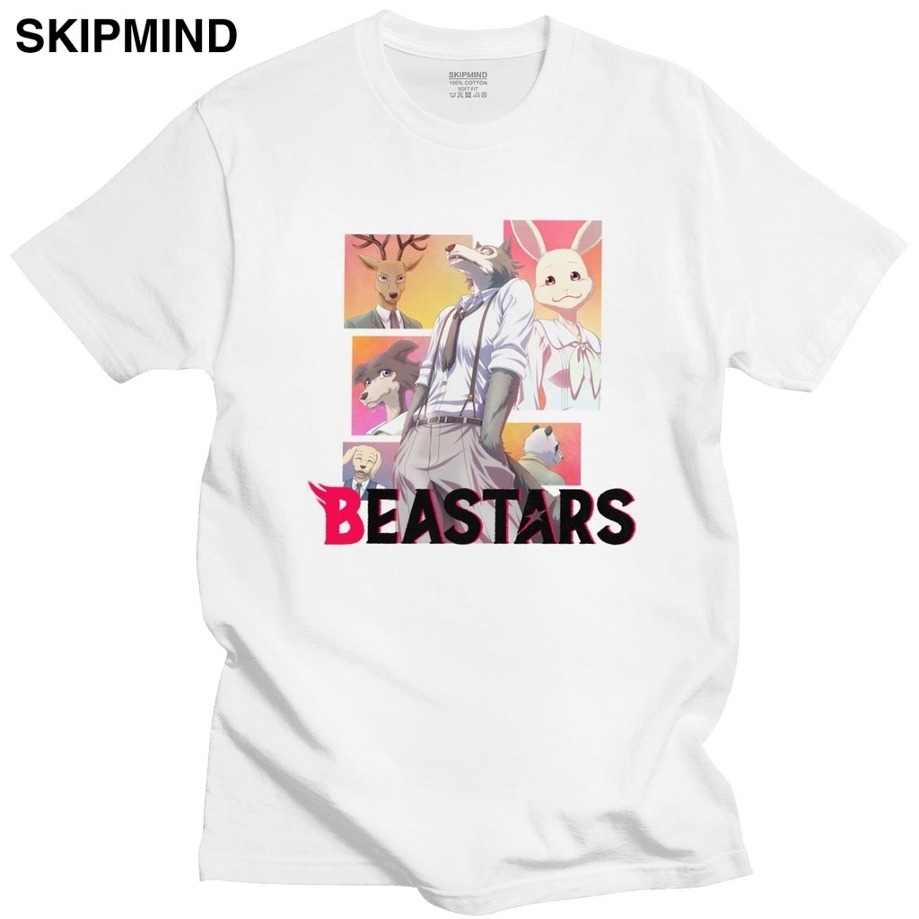 Kawaii Anime Beastars T เสื้อสําหรับชายรอบคอแขนสั้นสัตว์หมาป่า Legoshi เสื้อยืด Furry Manga Haru Lou