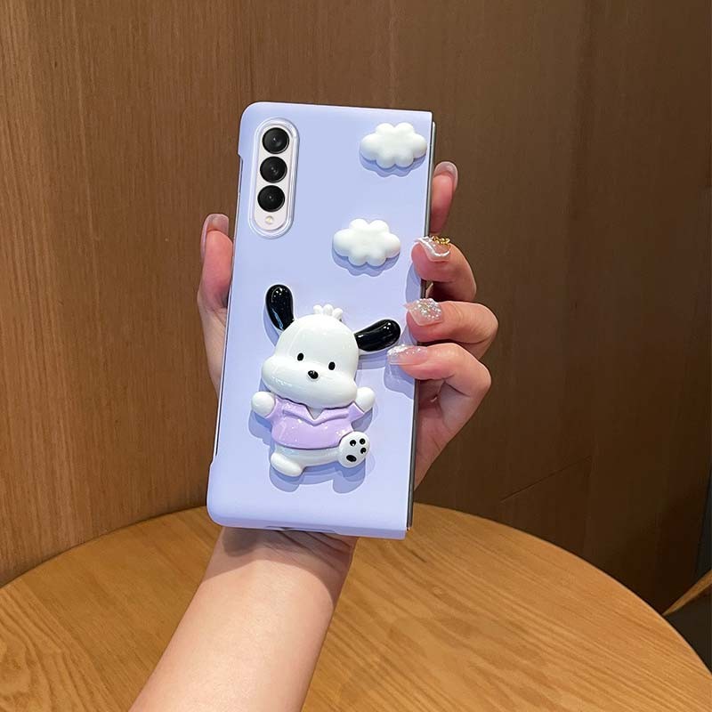 แฟชั่นน่ารักการ์ตูน Cloud Happy Dog สีม่วง Matte Skin Case สําหรับ Samsung Galaxy Z พับ 7 6 5 4 3 2 