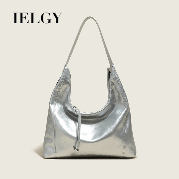 IELGY สุภาพสตรีสีดํา ปู่ กระเป๋าสะพายไหล่ความจุขนาดใหญ่เรียบง่ายใต้วงแขนกระเป๋า