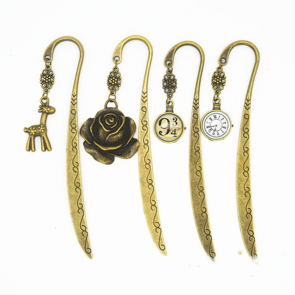 [เครื่องหมายหนังสือ] นาฬิกาที่คั่นหนังสือโลหะวินเทจย้อนยุคเก้าและสามในสี่กุหลาบที่คั่นกวางหนังสือเครื่องหมายคลิปหนีบกระดาษสําหรับเครื่องเขียนนัก