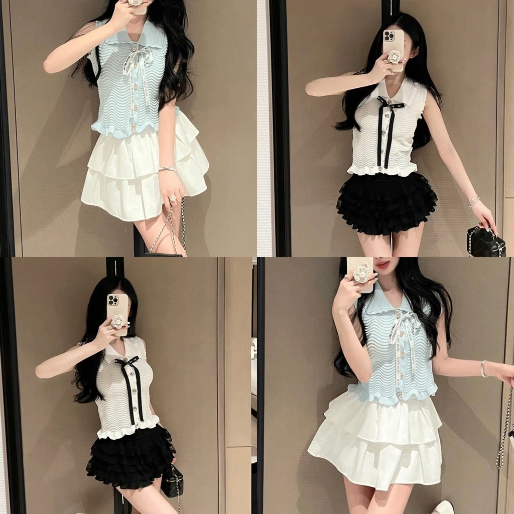 Bonnie เสื้อแขนกุด คอปก แขนกุด ดีเทลโบว์ตรงหน้าอกน่ารักคิ้วๆ เสื้อกล้ามผู้หญิง สไตล์เกาหล ทรงสวย ส่งไวจากไทย#4383