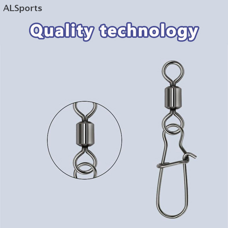 [ALSports] 50pcs Fishing Connector สแตนเลส Snap Bearing Rolling Fishing Hooks ตกปลาทะเล Lure Pin Jig Tackle [th]