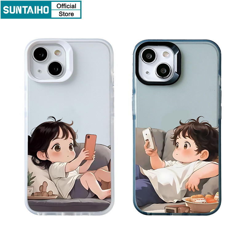 Suntaiho เคสไอโฟน ตลกปลอกมือถือคู่รูปแบบกรณี Frosted สําหรับ Iphone 15 14 12 13 11 Pro Max IP 7 8 Plus Iphon X Xs XR Xs Max TPU ซิลิคอนนุ่มพรีเมี่ยมกันกระแทกปกหลัง