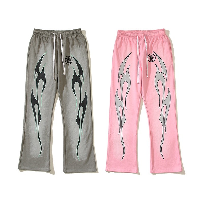 Fashion hellstar Men and Women Sweatpants กางเกงกีฬาลําลองเอวลายเปลวไฟ