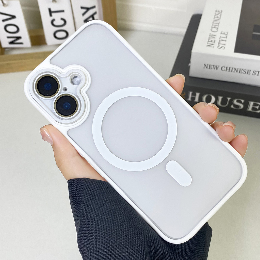 เคสแข็งอะคริลิคด้าน สีขาวสีม่วงสีดําสําหรับ ไอโฟน 16 15 14 13 12 11 มือโปร สูงสุด 14 15 บวก ปลอกพร้อมฟิล์มเลนส์โช้คอัพและป้องกันการตกเคสแม่เหล็กฝาครอบป