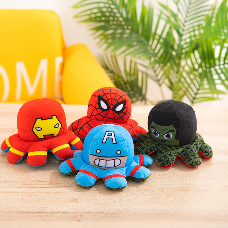 MARVEL superhero REVERSIBLE Octopus Plush Toy - Spider-Man, Captain America, Hulk, Iron Man Soft Double-Sided flip Plush for KIDS & Marvel FANS ไอเดียของขวัญน่ารักสำหรับวันเกิด