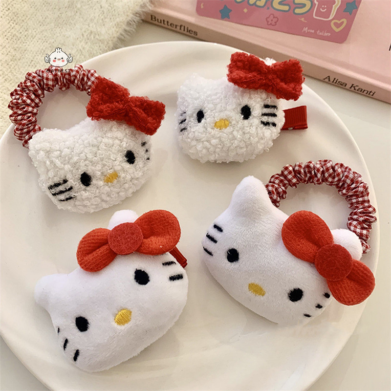 {maybest} Sanrio หวานน่ารักตุ๊กตา Hello Kitty ยืดหยุ่นผูกผมการ์ตูน Kawaii Barrettes แฟชั่นอุปกรณ์เสริมผม Hairpin สําหรับสาวของขวัญ {TH}