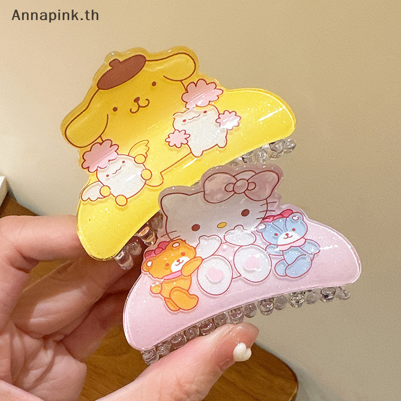 Annapink.th Sanrio อะคริลิคผม Claw คลิป Hello Kitty Cinnamoroll Kuromi ผมคว้าคลิป Shark คลิปอุปกรณ์เสริมผมหญิงของขวัญวันเกิด EN