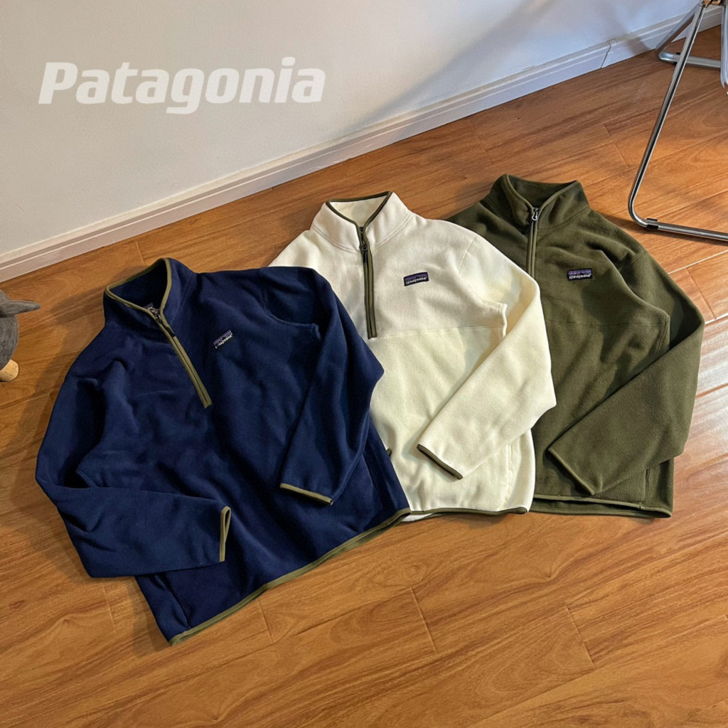 BSSQ Patagonia American Retro Autumn and Winter Fleece-lined Thickened Stitching Half Zipped Stand Collar Pullover Fleece Sweater Fleece Jacket
