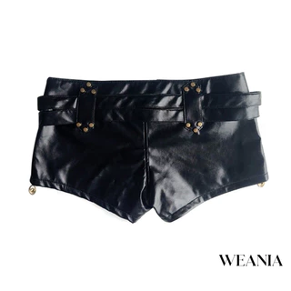 (shipped from Thailand) Weania Y2k Retro เซ็กซี่ต่ําเอว Pu กางเกงขาสั้นสั้นพิเศษ