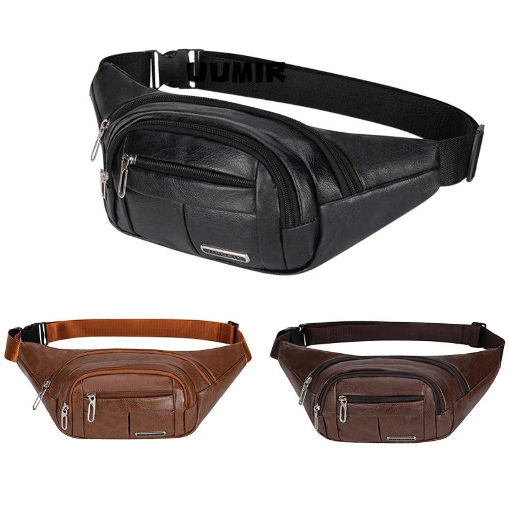 UUMIR Fanny Pack, กระเป๋าคาดหน้าอกกันน้ําหนัง PU, กระเป๋าคาดหน้าอกความจุขนาดใหญ่สีทึบ
