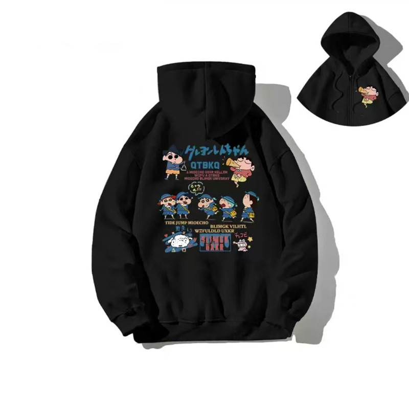 การ์ตูนฮอร์นเครยอนชินจังพิมพ์คู่ฤดูใบไม้ร่วง/ฤดูหนาวซิปคาร์ดิแกนเสื้อกันหนาวหมวกแฟชั่นเสื้อกันหนาวหมวกเกาหลีด้านบน - รูปที่ 4